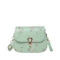 Borsa a tracolla verde menta con ricamo floreale e chiusura dorata su sfondo bianco - Verde
