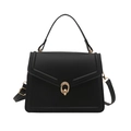Minimalist black envelope satchel with gold ring clasp and adjustable strap - Black