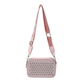 Pink sequin crossbody bag with silver studs and adjustable wide shoulder strap - Pink