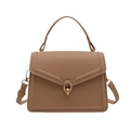 Classic khaki faux leather crossbody bag with gold ring buckle and top handle - Khaki