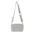 Silver-gray crossbody camera bag with metallic studs and wide adjustable shoulder strap - Silver