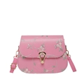 Borsa a tracolla rosa con ricamo floreale e chiusura a goccia dorata per donna elegante - Rosa
