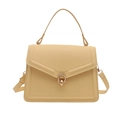 Minimalist yellow PU leather tote bag with a golden ring buckle and top handle - Yellow