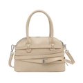 Chic beige shell-shaped handbag with decorative layered straps and top handle design - Off White
