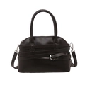 Deep brown glossy leather bowling bag with silver buckles and adjustable shoulder strap - Brown