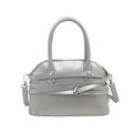 Silver shell-shaped top handle bag with cross straps and crossbody strap on white background - Silver