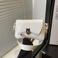 Minimalist white leather crossbody bag with vintage gold swivel lock and wide shoulder strap - White