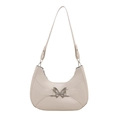Chic cream white crescent hobo bag with a silver butterfly metal buckle detail - White