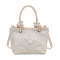 Sac seau blanc élégant avec broderie florale et papillons en dentelle 3D pour femme - Blanc