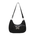 Elegant black crescent hobo bag with a silver butterfly buckle and adjustable strap - Black