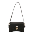 Klassische schwarze Leder-Baguette-Tasche mit elegantem goldenem Oval-Drehverschluss - Schwarz