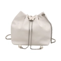White crocodile pattern bucket bag with silver butterfly charm and pearl chain strap - White
