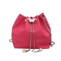 Hot pink bucket bag with crocodile texture, butterfly clasp, chain strap and pearl charms - Rose Pink