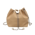 Beige crocodile embossed bucket bag with silver butterfly buckle and chain strap - Khaki