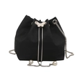 Black crocodile embossed bucket bag with silver butterfly charm and pearl chain details - Black
