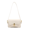 Chic beige crossbody bag with premium leather texture and gold oval twist-lock buckle - White