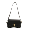 Minimalist black baguette shoulder bag with matte leather and curved base in a French retro style - Black