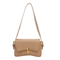French style beige underarm bag with gold U-shaped buckle and sleek leather design - Khaki