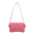 Chic pink leather underarm baguette bag with elegant golden U-shaped metal buckle for women - Rose Pink