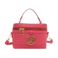 Sac à main boîte rose minimaliste avec logo M doré et bandoulière réglable amovible - Rose rose