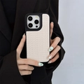 Close-up of woven fabric texture and camera metal ring on iPhone protective case - iPhone 13 Pro / Off-white