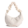 Chic beige ruched oxford hobo bag with cloud pleated strap and fashion label detail - White