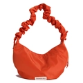 Orange pleated crescent bag made of durable oxford fabric with a wide shoulder strap - Orange