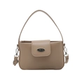 Minimalist khaki PU leather underarm bag with silver logo plaque and detachable strap - Khaki