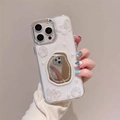 White iPhone case with 3D butterflies, pearls, roses and an integrated vanity mirror - Electroplated Frame-White Glitter Epoxy-Rose English Mirror / iPhone 7/8/SE 2020