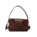 Chic brown oil-wax leather handbag with wide handle and JWHN metal plate detail - Brown
