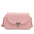 Elegante borsa a tracolla quadrata rosa con fibbia in metallo a forma di cuore - Rosa