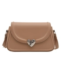 Borsa a spalla stile francese color cammello con fibbia argentata a forma di cuore - Cachi