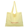 Light yellow canvas tote bag with red letter print and large capacity design - Yellow