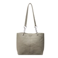 Olijfgroene canvas shopper met zilveren kettinghandvaten en een ruim ontwerp - Groen