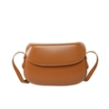 Minimalist brown saddle crossbody bag in smooth synthetic leather with flap closure - Brown