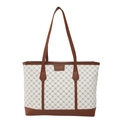 Vintage Tragetasche mit Monogramm-Canvas und braunen Ledergriffen auf weißem Hintergrund - Weiß