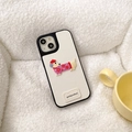 Close-up of leather iPhone case with dachshund embroidery and goodluck tag on fur background - White / iPhone 16e