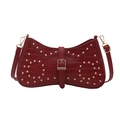 Fashion crescent shoulder bag in burgundy croc-embossed leather with gold studs - Red