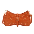 Orange crescent shoulder bag with crocodile texture and gold rivets and buckles - Orange