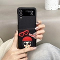 Funda plegable negra elegante con diseño de dibujos animados para Samsung Z Flip - Grano Cruzado-Niña con Gafas-Negro / Samsung ZFlip3