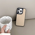 Detail of luxury lychee grain leather phone case with precise camera lens protection - Large-pore Textured Surface - Single Shell - Khaki / iPhone 13PRO
