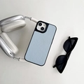 Close-up of light blue lychee pattern leather texture on a high-quality phone case - Large-pore Texture - Single Shell - Light Blue