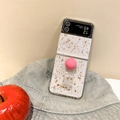 Detail of glitter Z Flip case featuring butterfly sequins and a pink ball grip stand - Matte Hard Case-Silver Foil Heart-Ball Ring-Rose Red / Samsung ZFold3