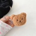 Detailed view of a plush brown teddy bear head strap clip with soft lamb wool texture - Dark Brown Plush Bear (Back Clip Only)