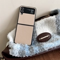 Detail of camel lychee leather texture on a folding case for Samsung Z Flip series - Khaki