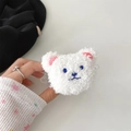 Close-up of a cute white plush bear hair claw clip featuring pink embroidered ears - White Plush Bear (Back Clip Only)
