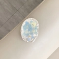 Detail of oval metal phone grip with silver foil and real blue dried flowers inside - Oval Real Flower-Silver Foil All-over Hydrangea