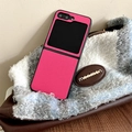 Detail of rose pink lychee leather phone case for Samsung Z Flip series with black edges - Rose Red
