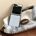 Close-up of light blue litchi leather folding phone case for Z Flip 6 and Find N2 Flip - Light Blue