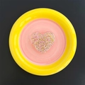 Close-up of heart-shaped glitter phone stand with pink and gold sequins in resin - Heart / Gold